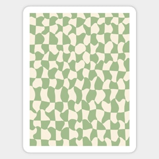 Green and Cream Distorted Warped Checkerboard Pattern V Magnet